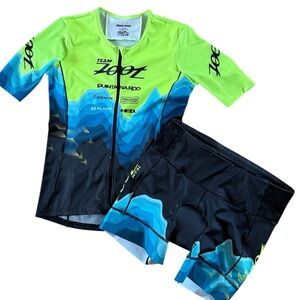 TEAM ZOOT QUINTANA ROO WOMEN
CYCLING JERSEY SHORT SET NEON ICE TRIATHLON XL NWT